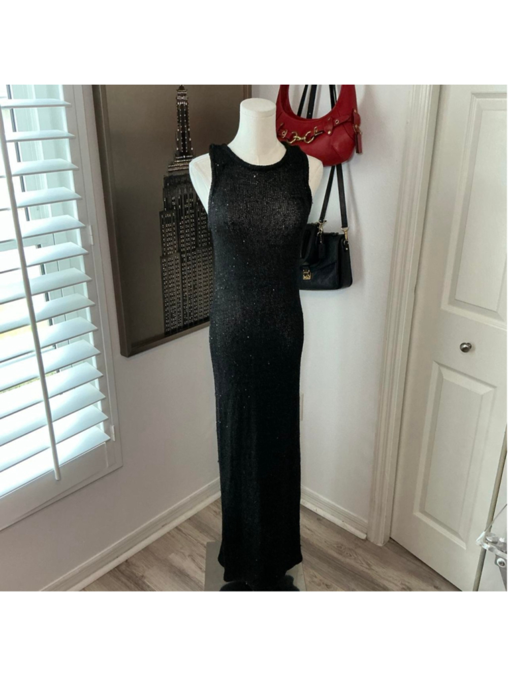Rumored Black Sequin Open Knit Sleeveless Maxi Dress XS